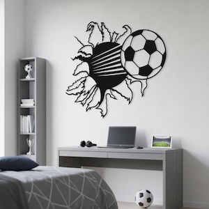 Soccer Ball Metal Wall Art, 3D Effect Football Wall Decor for Boys Room, Sports Themed Steel Wall Hanging, Gift for Soccer Player or Fan