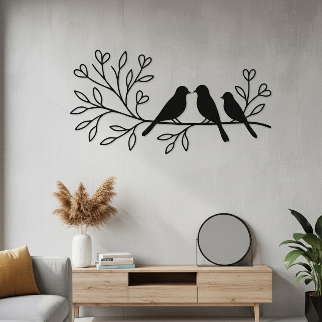 Three Birds on Branch Metal Wall Art, Nature Inspired Metal Wall Decor ...