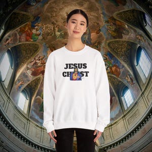 Got a Problem? Take It Up With the Big Guy Crewneck Sweatshirt |  Jesus Christ Artwork by Jacob Hendrickson | Catholic Faith Streetwear