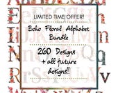 Boho Floral Alphabet SVG Bundle, 520 PNG JPG Letters (Digital Download)