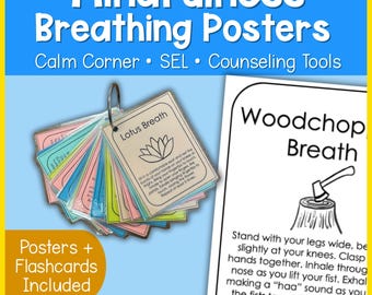 Mindfulness Breathing Posters and Flashcards | Calm Corner SEL Tools for Classroom, Counseling, Stress Relief & Coping Skills