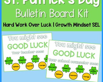 St. Patrick’s Day Bulletin Board | Growth Mindset and Classroom Decor | Shamrocks & Character Traits Printable for teachers and counselors