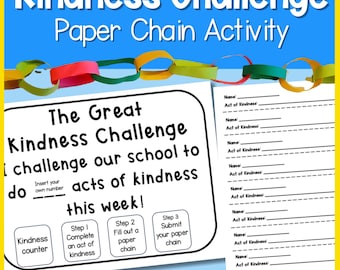 Kindness Paper Chain Activity | Editable Classroom SEL Bulletin Board | Kindness Challenge & School Counseling Printable