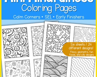 Mini Mindfulness Coloring Pages | Calm Corner SEL Activities | State Testing Early Finisher Worksheets