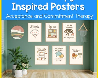 ACT-Inspired Counseling Posters | Printable Therapy Office Decor | Mental Health Wall Art for School Counselors, Therapists, & SEL Spaces
