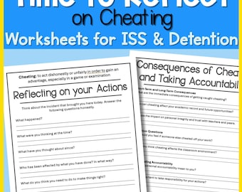 Cheating Reflection Worksheets | ISS, Detention and Academic Integrity Printable | Middle & High School Restorative Resource