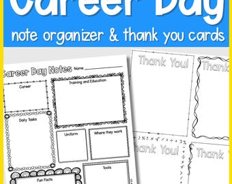 Career Day Notes and Thank You Craft | Printable Student Worksheet and Organizer | Grades 3-6 Activity for Reflection & Gratitude