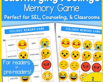 Feelings Memory Game Printable | Identifying Emotions Matching Cards | SEL Counseling Activity for Kids, Classroom & Homeschool
