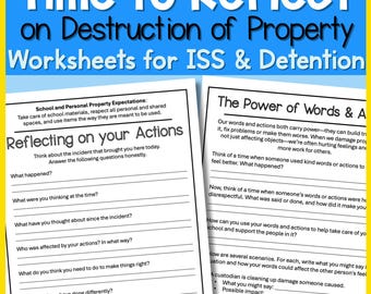 Property Damage Reflection Worksheet | ISS, Detention and SEL Student Support Printable | Middle & High School Behavior Resource