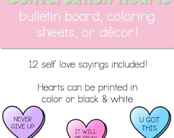 Candy Conversation Hearts Bulletin Board, Coloring Pages, or Valentine&#39;s Day Decor