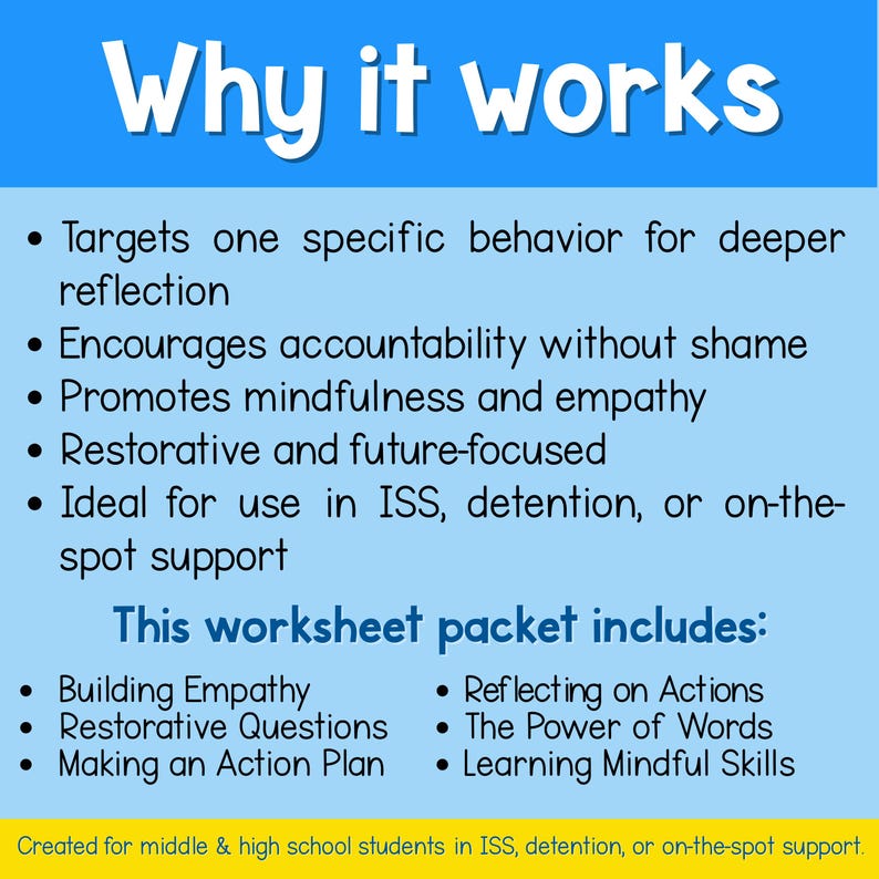 Student Behavior Reflection Worksheets | Disrespect, Detention and ISS ...