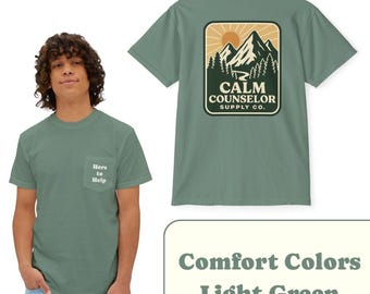 Calm Counselor Pocket T-Shirt, Comfort Colors Unisex Tee, Here to Help Shirt, School Counselor Gift, Therapist Apparel, Mental Health Shirt