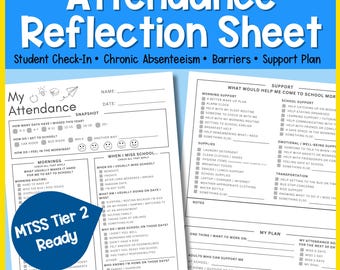 Attendance Reflection Sheet | Student Check-In Form | Chronic Absenteeism | MTSS Tier 2 Intervention | School Counseling Tool