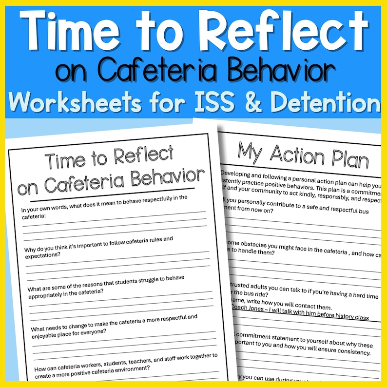 Cafeteria Behavior Reflection Worksheet | ISS, Detention and SEL ...