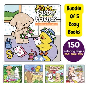 5 Cozy Coloring Books| Cozy Friends Coloring Books| Easter Coloring Book| Mothers Day Coloring Book| Coloring Book Pdf Bundle| Cute Books