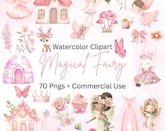 70 Watercolor Fairy Png Clipart Bundle| Cute Pink Fairy Clipart Commercial Use| Birthday Clipart Bundle Png| Pink Baby Shower Bundle Png