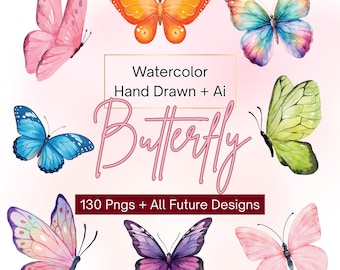 130 Watercolor Butterfly Digital Stickers| Digital Planner Stickers Bundle| Butterfly Clipart Png| Includes Future Designs| Instant Download
