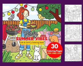 30 Girly Summer Vibes Coloring Book| Bold and Easy Coloring Book| Cute Coloring Pages| Adults & Teens Coloring Pages| Coloring Pages Bundle