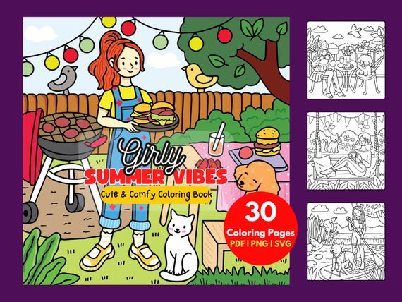 30 Girly Summer Vibes Coloring Book| Bold and Easy Coloring Book| Cute Coloring Pages| Adults & Teens Coloring Pages| Coloring Pages Bundle