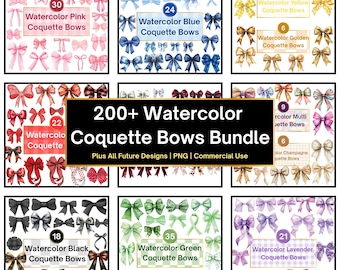 200+ Watercolor Coquette Bows Bundle| Coquette Bow Sticker Bundle| Digital Planner Ribbon Sticker Png| Coquette Ribbon Png| Instant Download