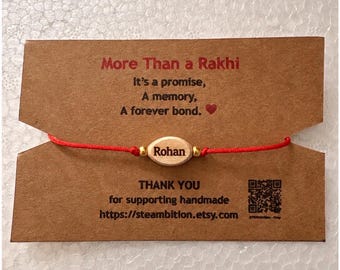 Custom Rakhi | Name Engraved on both sides of wooden bead| Personalize in English/Hindi/Gujarati/etc | Rakshabandhan for Brother/kids/Cousin