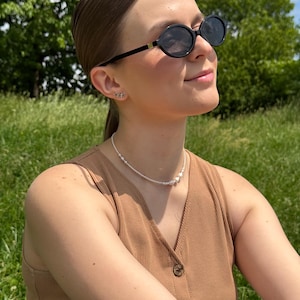 Pearl Line – Freshwater Pearl Beaded Choker – Minimalist Elegant Necklace – Handmade Dainty Jewelry