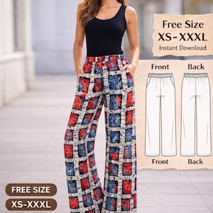 Modello di cucito per pantaloni a gamba larga in PDF / Palazzo con elastico in vita (XS-XXXL)