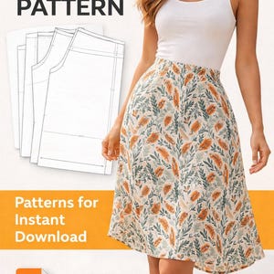 Mönster för kjol med resår i midjan PDF | Rundad fåll | Nybörjarnivå XS–XXXL | Direkt nedladdning