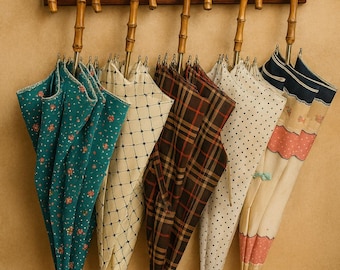 Paraguas ligero con estampado floral y mango de bambú – Estilo japonés