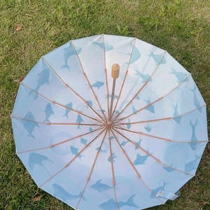 Japanese Wave & Fish Umbrella: 16-Rib Windproof UV Parasol