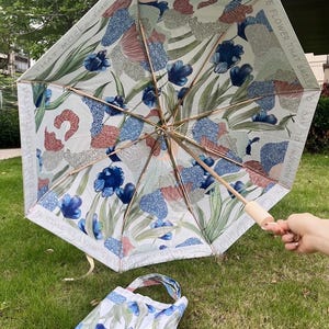 Vintage Floral Folding Umbrella: 16-Rib Dual-Layer Sun & Rain Protection