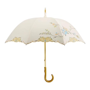 Vintage Embroidered Floral Parasol: UPF 50+ UV Protection, Wooden Handle