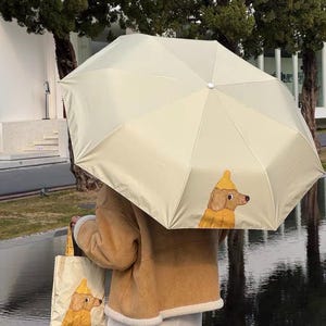 Cute Dog Folding Umbrella with Matching Tote Bag – UV Protection, Waterproof, Windproof Travel Parasol, Lightweight & Compact