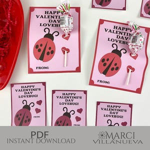 Lovebug Valentine Lollipop Holder Cards - Handmade Kids&#39; Classroom Treats, Valentine Party Favors, Printable Cards, INSTANT DOWNLOAD