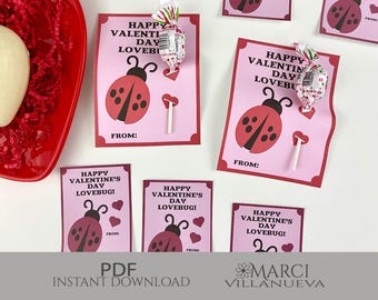 Lovebug Valentine Lollipop Cards: Kids Classroom Treats (Printable - Instant Download)