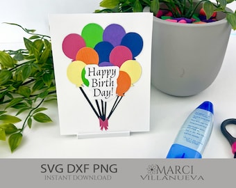 Biglietto di auguri di compleanno con palloncino SVG: file di taglio 3D a strati (download immediato)