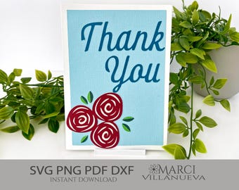 Thank You Card SVG: Layered Floral Cut File (Digital Download)