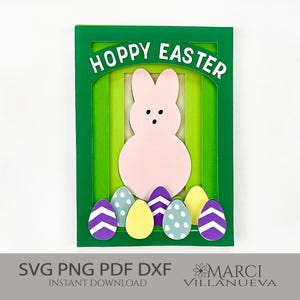 Hoppy Easter SVG Shadow Box Card - Bunny Rabbit Cut File for Cricut & Silhouette, Joyeuses Pâques svg, carte en couches, carte dimensionnelle