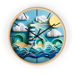 Reloj de pared Faro costero: Decoración náutica para el hogar (25 x 25 cm)