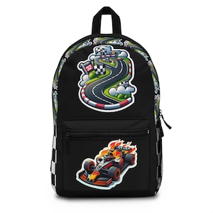 Black Race Car Backpack, Kids School Bag, Birthday Gift, Back to School Supplies, Car Enthusiast Accessory, Fun and Functional