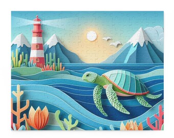 Turtle Ocean Jigsaw Puzzle: Coastal Nautical Decor
