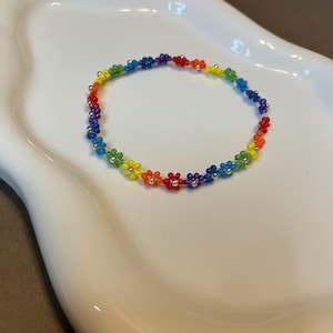Beaded Rainbow Flower Bracelet, Friendship Bracelet, Handmade Jewellery, Pride