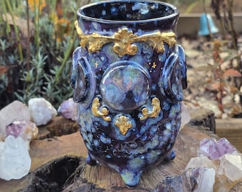 Taza de manifestación de las fases lunares de cerámica hecha a mano