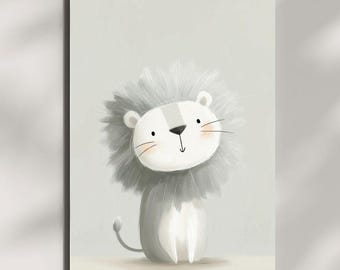 Baby Lion Nursery Wall Art - Cute Safari Animal Print, Digital Download, Jungle Theme Kids Room Decor, Neutral Safari Poster