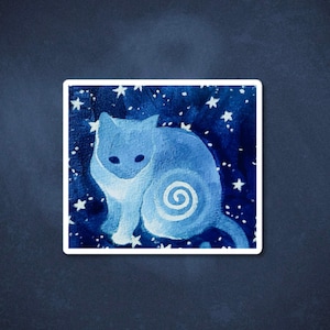 Celestial Swirl Cat Sticker, Navy Blue Sticker, Cute Illustrated Sticker Decal, Y2K Whimsical Grunge Sticker, Aesthetic Painted Sticker