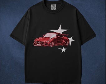 Röd stjärna bil t-shirt, indie streetwear estetisk grafisk t-shirt, punk y2k t-shirt, cool vintage retro t-shirt present, bekväma färger unisex t-shirt