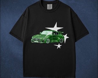 Grön stjärna bil T-shirt, Indie Streetwear estetisk grafisk skjorta, Punk Y2K Tee Cool Vintage Retro T-shirt Gåva Komfortfärger Unisex T-shirt