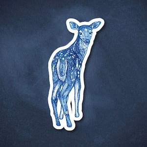 Blue Star Deer Sticker, Cute Illustrated Sticker, Y2K Grunge Sticker Decal, Whimsical Celestial Sticker, Aesthetic Doe Fawn Vinyl Sticker
