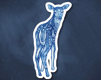 Blue Star Deer Sticker, Cute Illustrated Sticker, Y2K Grunge Sticker Decal, Whimsical Celestial Sticker, Aesthetic Doe Fawn Vinyl Sticker