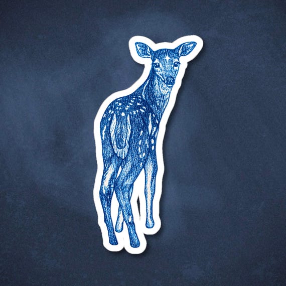 Blue Star Deer Sticker, Cute Illustrated Sticker, Y2K Grunge Sticker Decal, Whimsical Celestial Sticker, Aesthetic Doe Fawn Vinyl Sticker
